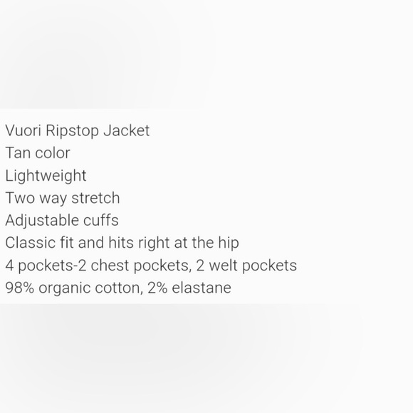 NWOT VUORI LADIES RIPSTOP JACKET SIZE SMALL IN WHEAT - Picture 4 of 4